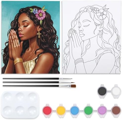 VOCHIC Canvas Painting Kit Pre Drawn Canvas for Painting for Adults Paint and Sip Party Supplies Art Set Pray Girl 8x10 Inches by VOCHIC