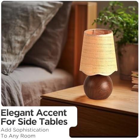 Minimalist Rattan Table Lamp, 11' Height, Woven Lampshade & E26 Socket Metal Base - Image 6
