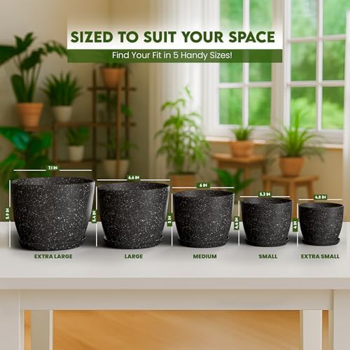Plant Pots Indoor with Drainage 10 Pack Multi-Size Planters Spotty Black - Image 7