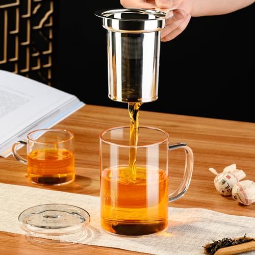 PARACITY Tea Cup, Borosilicate Clear Tea Mug with Removable Stainless Steel Infuser and Lid, Tea Cup 15oz/450ml Stove Safe, Glass Teas Cups for Loose Tea, Gift for Family and Friends (Pack of 2) - Image 4