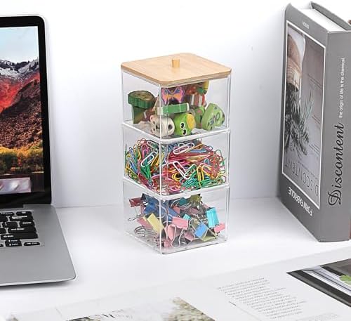 Paperclip Dispenser with Lid 3 layers Clear Paper Clip Holder for Desktop Stackable Desk Storage Box for Office Small Acrylic Organizer Box for Bathroom - Image 4