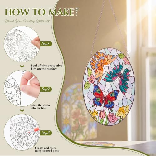 Humyoun 36 Pcs Suncatchers Crafts Kit DIY Paint Art Stained Glass Painting Craft Kits 24 Markers and 12 Suncatchers for Adults Home Decor Creative Projects (Unusual Shaped Flower) - Image 3