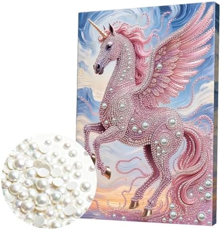 LQCrafK DIY Pearl Art Painting Handcraft Kit for Adults Beginners, Creative Design, Healing Stress-Relieving Home Wall Decoration, with Framed Painting and Tools-Pink Horse-1 by LQCrafK