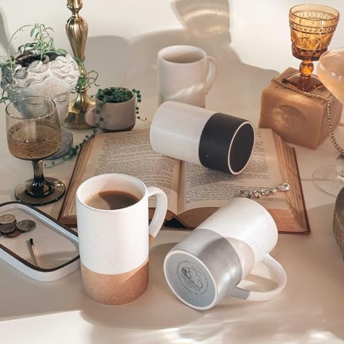 MORA Ceramics 12oz Coffee Mug Set of 4 - Ceramic Tea Cups with Handle - Microwave and Dishwasher Safe, Perfect For Cup or Mug Lovers - Rustic Matte Glaze, Modern Design Mugs - Assorted Colors - Image 6