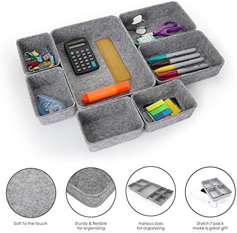 Welaxy 7pc Felt Desk Drawer Organizers Trays Gray Office Home Storage Bins - Image 4