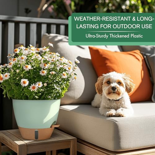 2 Pack 10 inch Self Watering Planters, PP Plastic Plant Pots for Outdoor - Image 6