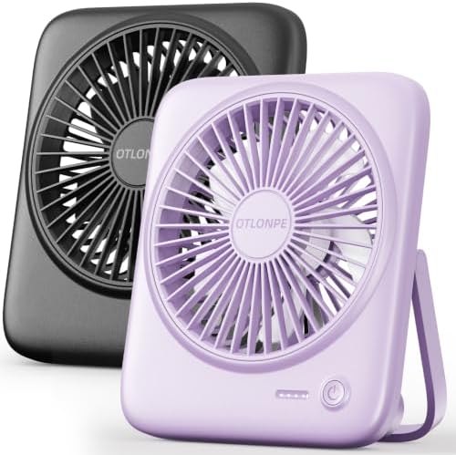 Otlonpe Personal Portable Desk Fan 2 Pack, 4000mAh Small Rechargeable Portable Fan Battery Operated & USB Powered for Travel Sleeping Bedroom Office Home Table, Cordless, Quiet, 4-Speed, 6.5 Inch by OTLONPE