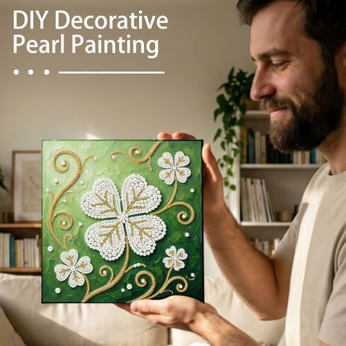 LQCrafK DIY Pearl Art Painting Handcraft Kit for Adults Beginners with Tools and Framed Painting, Creative Design,Self-Adhesive, Healing Stress-Relieving Home Wall Decoration-Four-Leaf Clover - Image 5