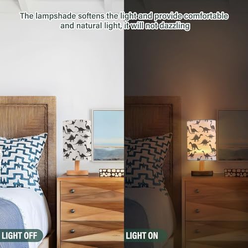 Dinosaur Silhouette T-rex Black and White Bedside Table Lamps with USB Port for Bedroom Lamp Accent Table Lamp Small Nightstand Lamp Sturdy Linen Shade Wooden Decorative Lamps for Home|Kids|Holiday - Image 3