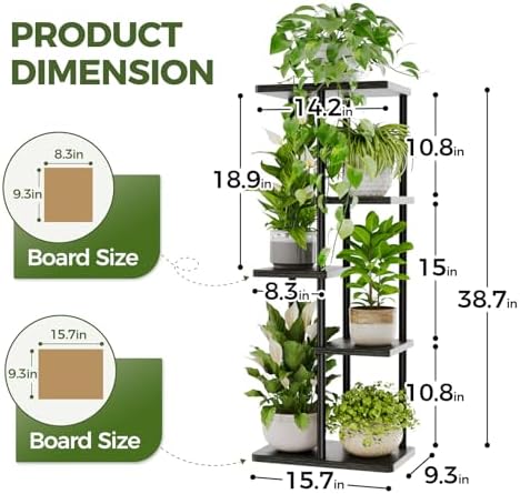 Bamworld Plant Stand 5 Tier Corner Metal Shelf Black - Image 5