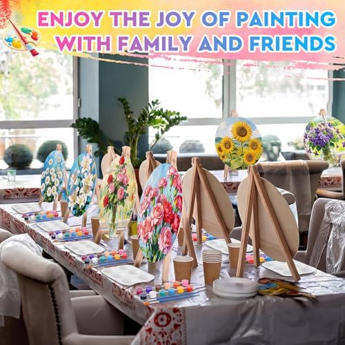 Supervitae 72 Piece Vintage Flowers Round Pre Drawn Canvas Kit 8" Paint and Sip Kit for Adults Painting Party Pre Printed Canvas DIY with Pictures Paints Easels Brushes for Party Gifts - Image 6