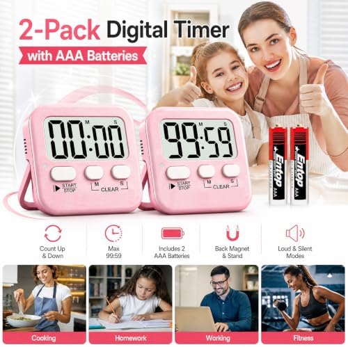 Antonki 2 Pack Digital Timer for Kids Classroom Kitchen Timers for Cooking - Image 2