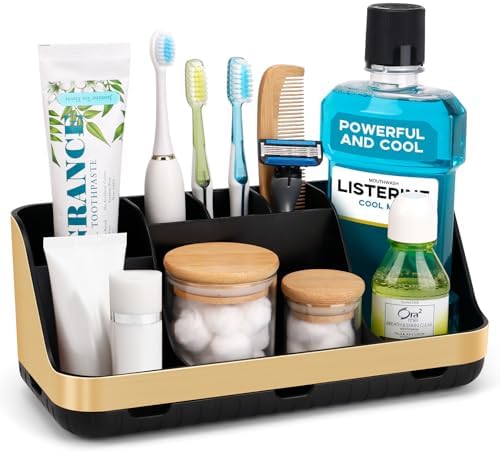 GFWARE Gold Toothbrush Holders for Bathrooms Countertop Organizer - Detachable 7 Slots Electric Toothbrush and Toothpaste Holder, Kids Organization and Storage, Restroom Accessories Vanity Stuff by GFWARE