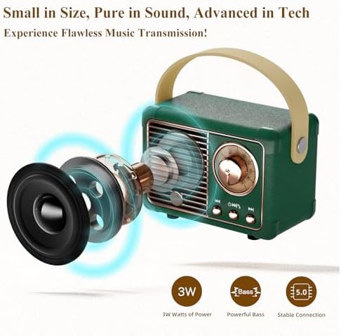 Retro Bluetooth Speaker Vintage Decor Mini Portable Wireless Speaker Green - Image 5