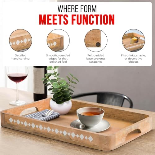Mela Artisans Rounded Mango Wood Serving Tray - Natural, 15x10 in - Image 5