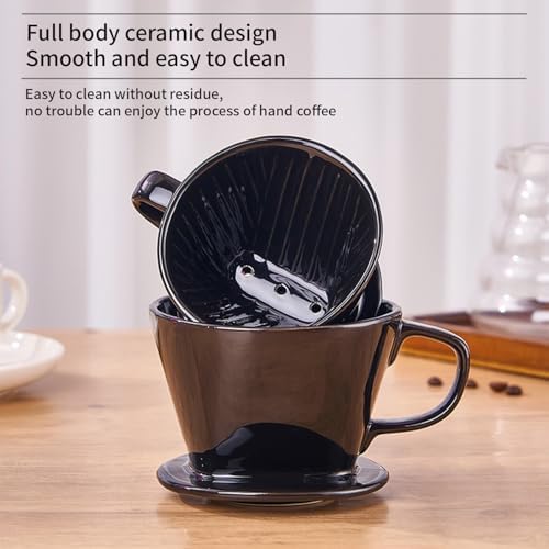Pour Over Coffee Maker, Single Cup Coffee Dripper, Manual Porcelain Slow Brewing Accessories for Travel, Camping, Office, Home, Cafe, Coffee Gifts (Black, Medium) - Image 5