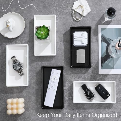 Luxspire Bathroom Vanity Tray Ceramic Perfume and Jewelry Dish, Mini, Black - Image 5