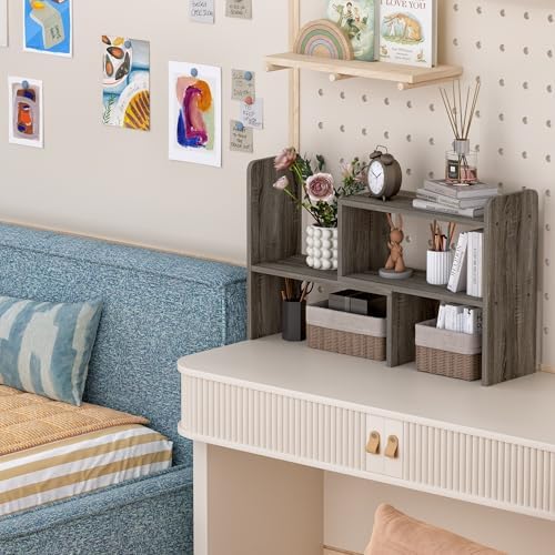 Free Combination Wood Office Desk Organization, Flexible Assembly Desk Top Organizer Shelf, Vertical File Organizer for Office, Classroom, Dorm, Gray - Image 5