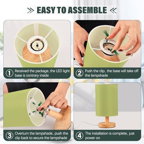 DOMIKING Soft Greens Pattern Bedside Table Lamp for Bedroom Small Lamps for Nightstand Lamp with Round Fabric Shade Night Light Lamps for Living Room Nursery Home Office Dorm - Image 4