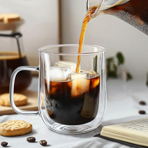 Double Walled Glass Coffee Mugs 12 oz, Glass Coffee Cups Set of 4 with Spoons, Clear Coffee Mug with Handles for Hot Beverages, Cappuccino, Latte, and Tea Bags. - Image 5