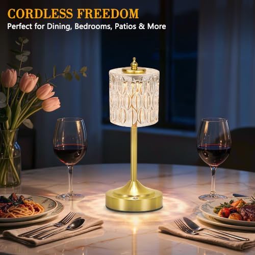 Cordless Table Lamp, 5200mAh Rechargeable Clear Glass Touch Lamp - Image 3