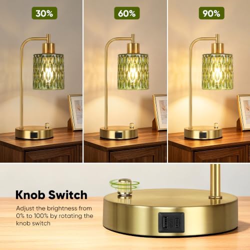 Table Lamps Set of 2, Green Glass Dimmable Bedside Lamps for Living Room - Image 4