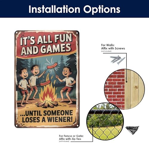 It’s All Fun And Games Until Someone Loses A Wiener Sign – 8x12 Funny Vintage Camping Metal Wall Art, Campfire Humor Cabin Decor - Image 4