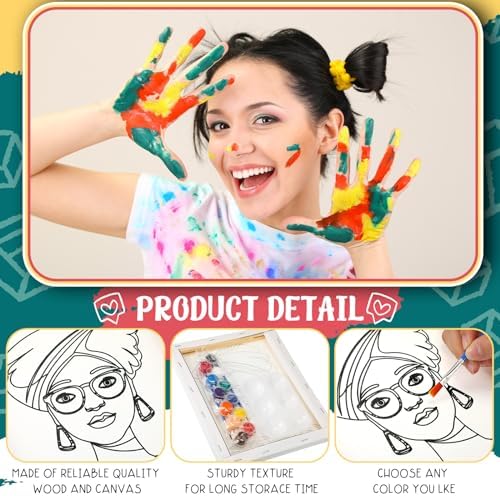 Zhanmai 72 Pcs 12 Sets Sip and Paint Kit Pre Drawn Canvas for Painting 8" x 10" Paint Party Canvas Painting Pre Printed Canvases for Party Favor DIY Virtual Adult's Date Night(Afro Queen) - Image 3