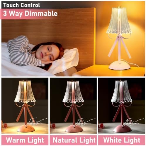 Chunful Pink Bow Lamp USB Desk Acrylic Decor for Bedroom - Image 3