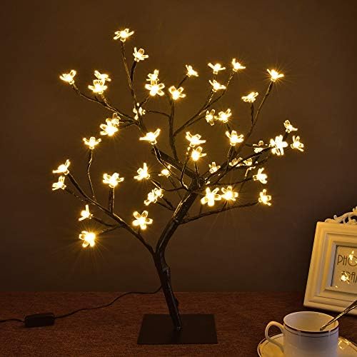 LIGHTSHARE 18 Inch Cherry Blossom Bonsai Tree, 48 LED Lights, 24V UL Listed Adapter Included, Metal Base, Warm White Lights, Ideal as Night Lights, Home Gift Idea - Image 4