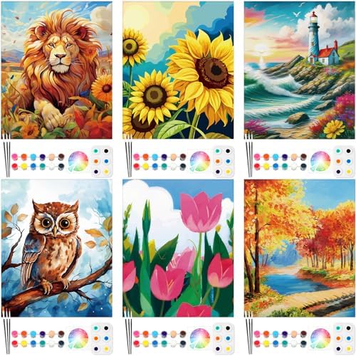 Dinifee 6 Pack Pre Drawn Canvas for Painting Pre Printed Canvas Kit 8 x 10 Inch Stretched Cotton Paint and Sip Set for Adults Couple Party Graduation Summer Date Night(Mixed Style) by Dinifee