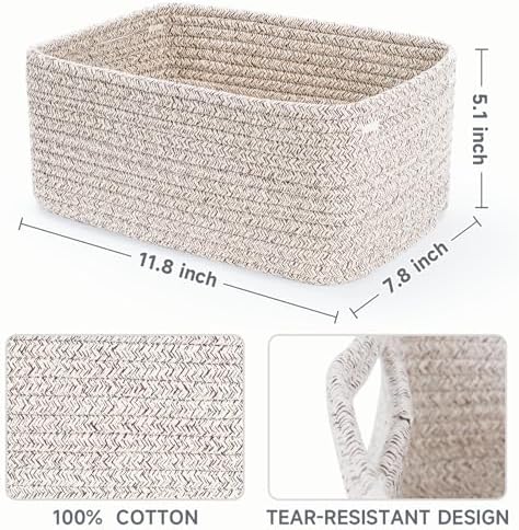 3 Pack Small Storage Baskets for Organizing, 11.8×7.8×5.1", Mixed Brown - Image 2
