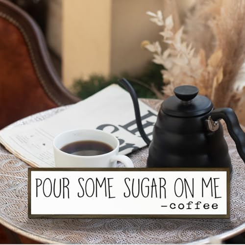 Coffee Wood Sign, Humorous Coffees Decoration for Home Kitchen Cafe Coffee Station, Modern Farmhouse Wooden Decor, Decorative Wooden Table Signs, Pour Some Sugar On Me Sign, 17.8x4x1.2 inches - Image 5