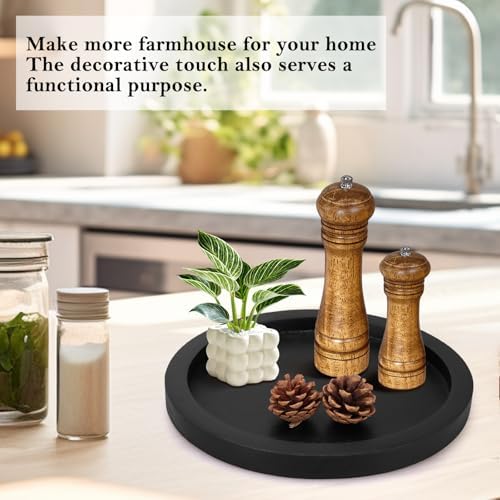 Black Round Wood Decorative Tray for Coffee Dining Table Centerpiece Decor - Image 7