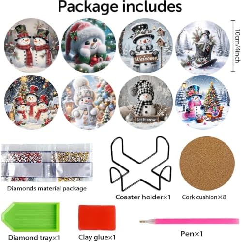 8 Pcs Christmas Diamond Art Coasters Kits with Holder 4x4 Inch - Image 4