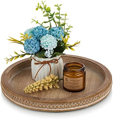 Hanobe Round Wooden Tray Decor for Coffee Table, Decorative Candle Plate by Hanobe