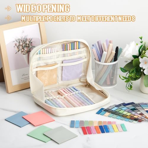 135 Pcs Book Annotation Kit Aesthetic Pencil Case Bag 12 Highlighter 11 Gel Pen 1 Marker 300 Sheet Transparent Sticky Notes Pad 2640 Index Stickers Bible Study Supplies(Kawaii,Beige) - Image 2