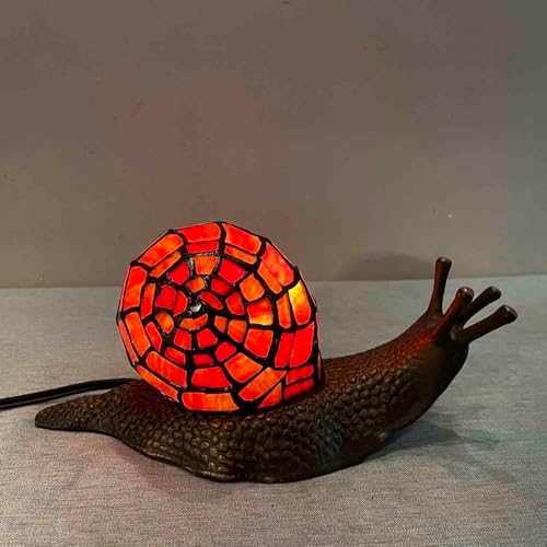 Bieye L10989 Red Land Snail Tiffany Style Stained Glass Accent Table Lamp - Image 3