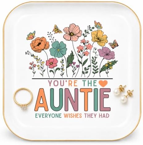 Aunt Gifts from Niece & Nephew, Ceramic Wildflowers Jewelry Dish by PUDDINGCABIN