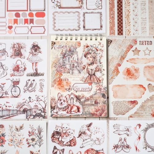 YagCu Journal Stickers, Brown Memories Scrapbook Stickers, Junk Journal Supplies, Pre-Cut Aesthetic Scrapbooking Stickers for Adults, Decorative Ephemera Bullet Planner DIY Arts Craft - Image 3
