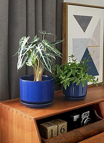 LE TAUCI Ceramic Plant Pots, 4.3+5.3+6.8 inch, Set of 3, Planters with Drainage Hole and Saucer, Indoor Flower Pot with Hole Mesh Pad, Gifts for Mom, Sapphire Blue - Image 2