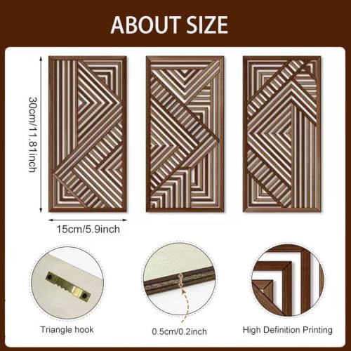 Fajarshine Geometric Wooden Wall Art Set of 3 - Modern Abstract Wood Wall Decor, Rustic Farmhouse Wall Sculptures for Living Room, Bedroom, Office - Natural Acacia Wood - Image 6