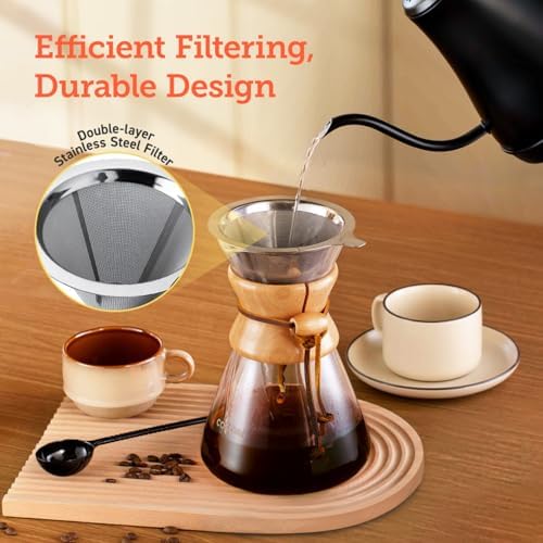 Cosori Pour Over Coffee Maker, Double Layer Stainless Steel Filter, 8cup - Image 2