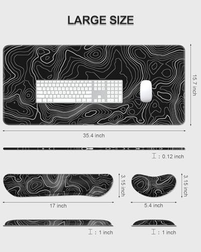 Auhoahsil Large Mouse Pad with Wrist Rests for Keyboard & Mouse, Thick Soft Ergonomic Memory Foam Wrist Supports, Big & Long Desk Mat 35.5 x 15.7 in, for Office Gaming Computer, Black Contour - Image 7