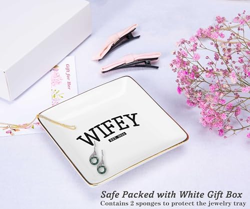 NZY Wifey 2024-Engagement Gifts-Wedding Gift for Bride-Bride to Be-Newly Engaged Gifts-Bridal Shower Gifts for Her-Bachelorette Party Gifts for Women-Ceramic Jewelry Tray Trinket Holder Ring Dish - Image 2