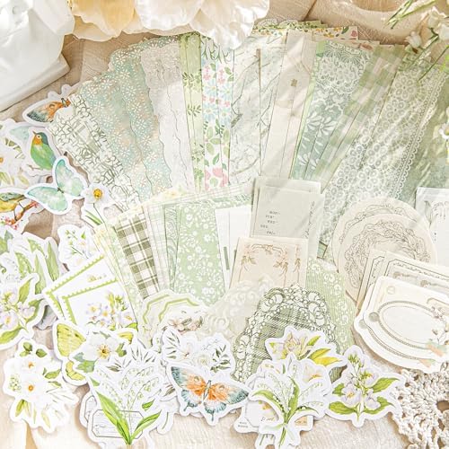 Doraking 100pcs Vintage Floral Scrapbook Paper Journaling Stickers Assorted Set, Material Paper Memo Junk Journal Supplies for Bullet Journaling Retro Crafts Planner Collage Card Album by wearecuuuuute