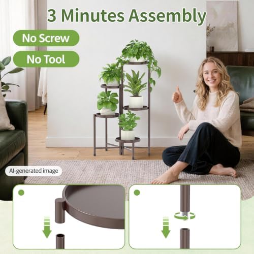 LASZOLA Plant Stand Indoor with 10 Inch Large Metal Tray, 5 Tier Bronze - Image 4