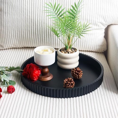 Round Decorative Tray for Coffee Table Decor, 11.8in Black Decorative Serving Tray for Kitchen Counter,bandejas decorativas, Wooden Serving Tray for Party - Image 2