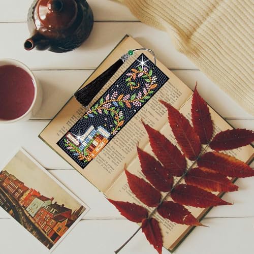 8PCS Diamond Painting Art Bookmarks,Cute Acrylic Bookmarks Crafts Kits Gifts with Tassels for Adult Women Book Lovers (Bookself2) - Image 2