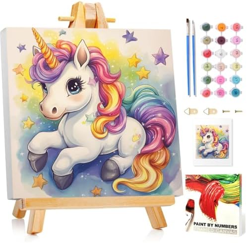 Unicorn Paint by Numbers Kit for Kids, 8x8 inch by MANDUN